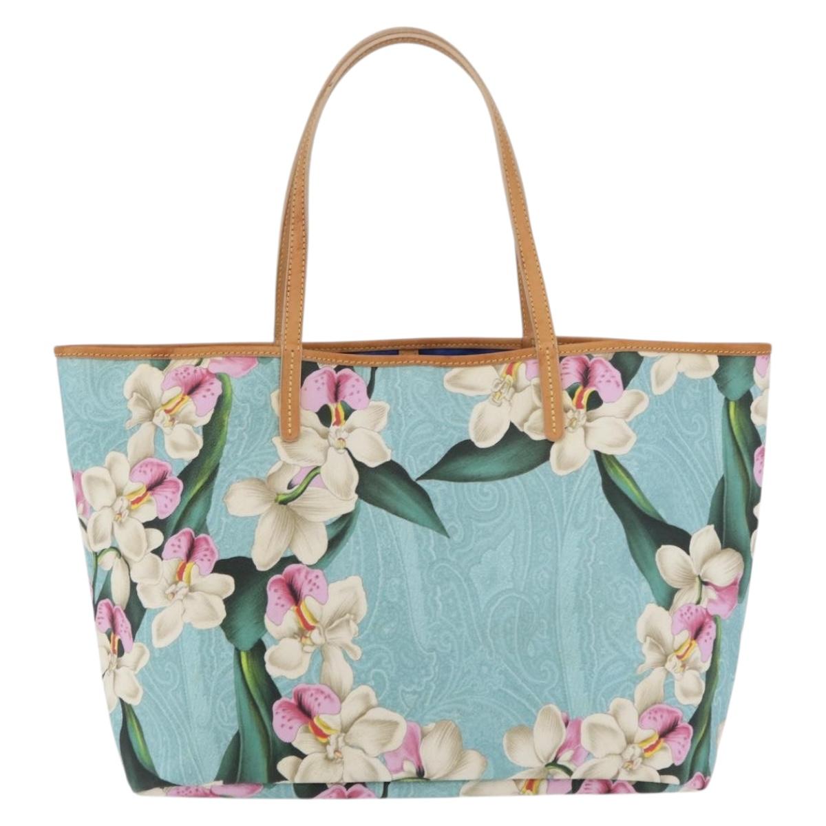 ETRO Paisley Flower Tote Bag PVC Light Blue Gold Auth am11485A