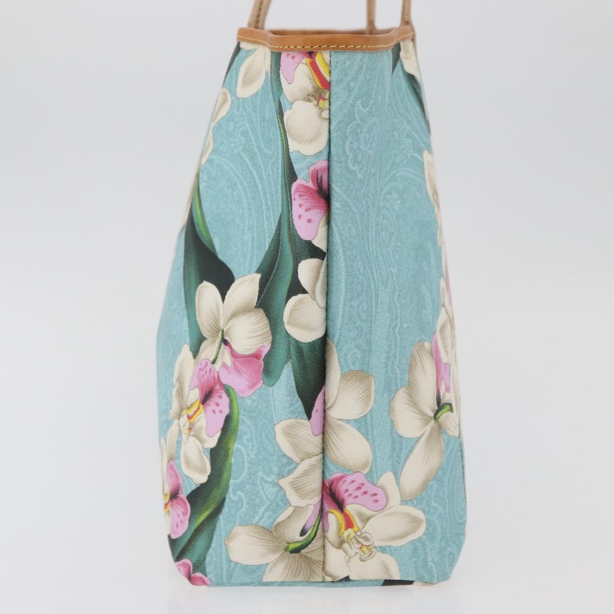 ETRO Paisley Flower Tote Bag PVC Light Blue Gold Auth am11485A