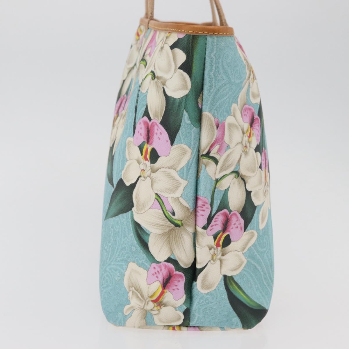 ETRO Paisley Flower Tote Bag PVC Light Blue Gold Auth am11485A