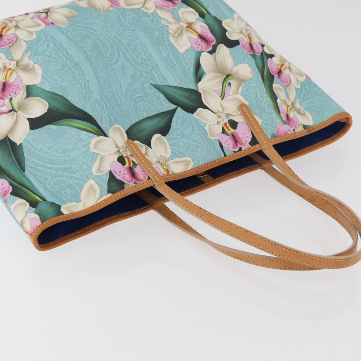 ETRO Paisley Flower Tote Bag PVC Light Blue Gold Auth am11485A