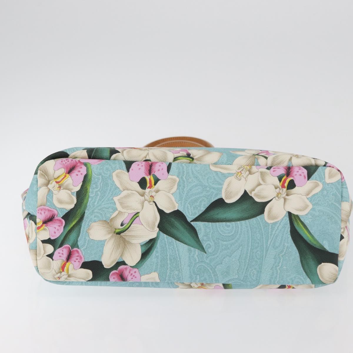 ETRO Paisley Flower Tote Bag PVC Light Blue Gold Auth am11485A