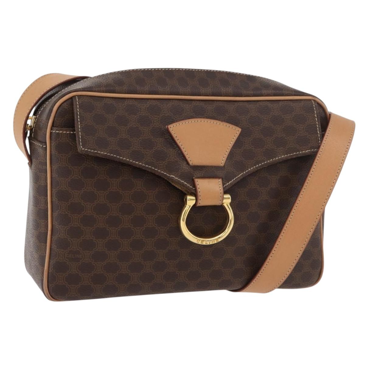 CELINE Macadam Canvas Shoulder Bag PVC Leather Brown Gold Auth am11493A