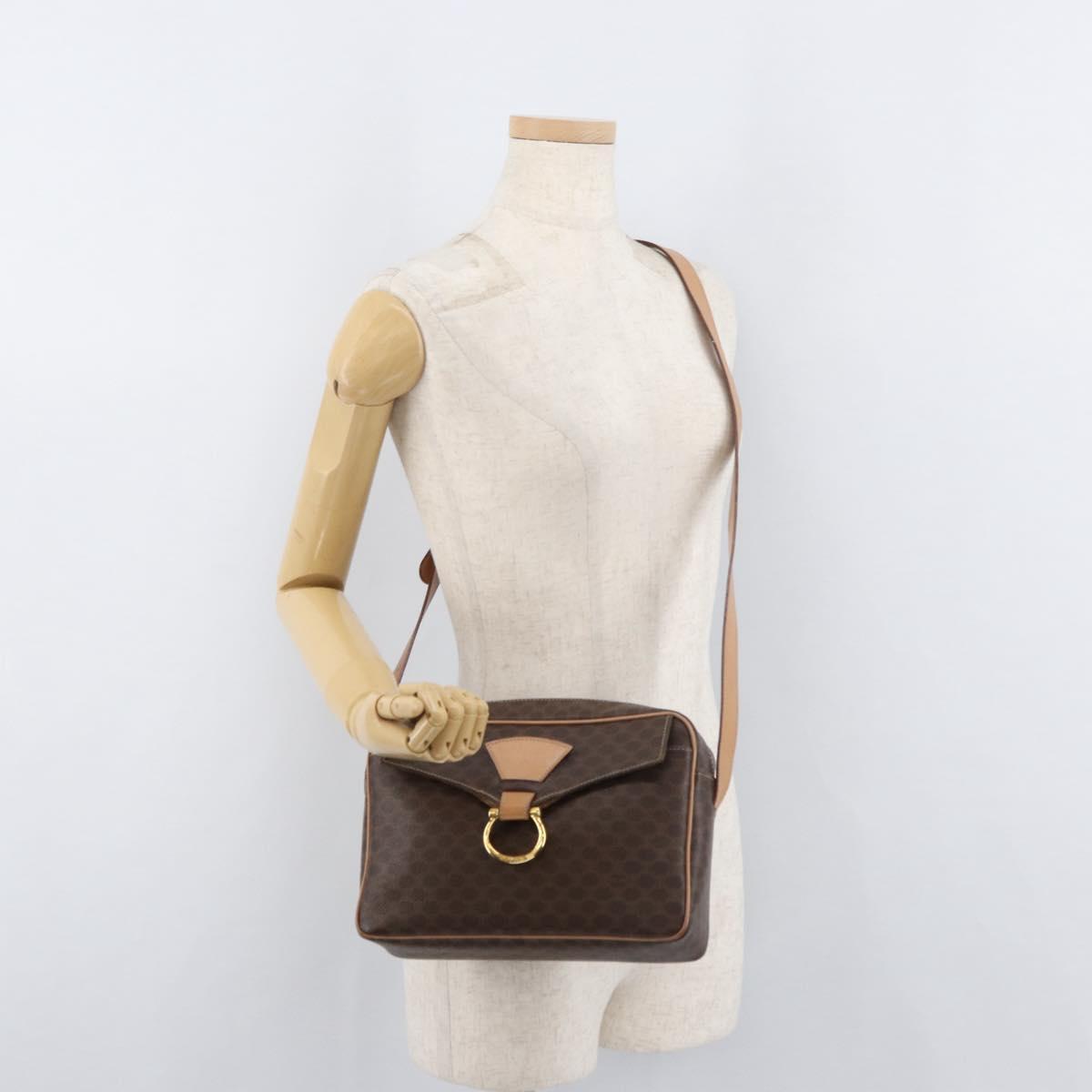 CELINE Macadam Canvas Shoulder Bag PVC Leather Brown Gold Auth am11493A