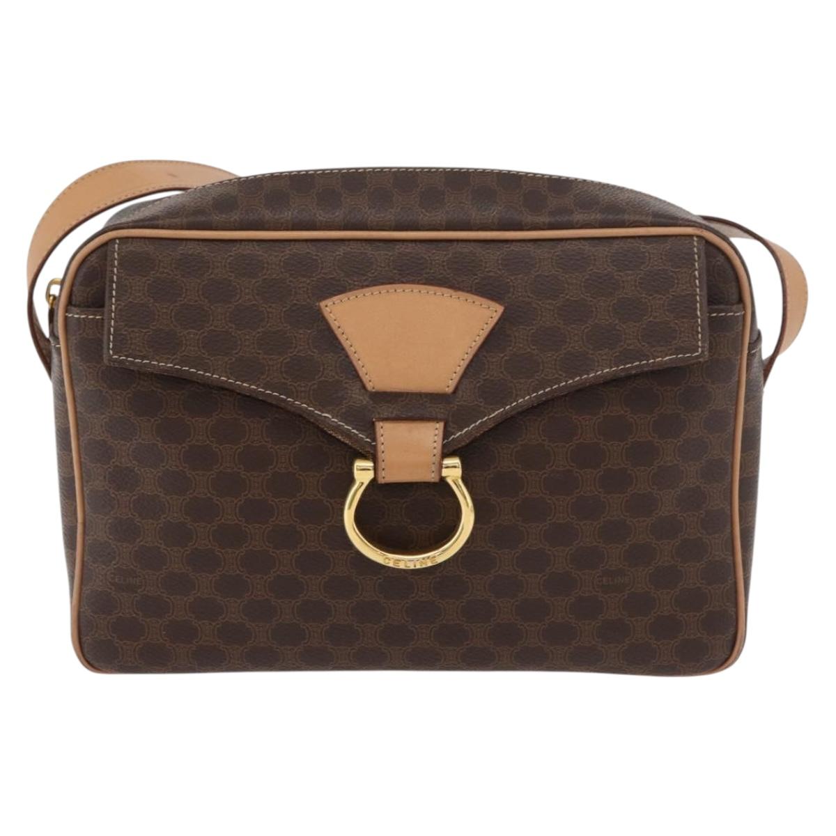 CELINE Macadam Canvas Shoulder Bag PVC Leather Brown Gold Auth am11493A