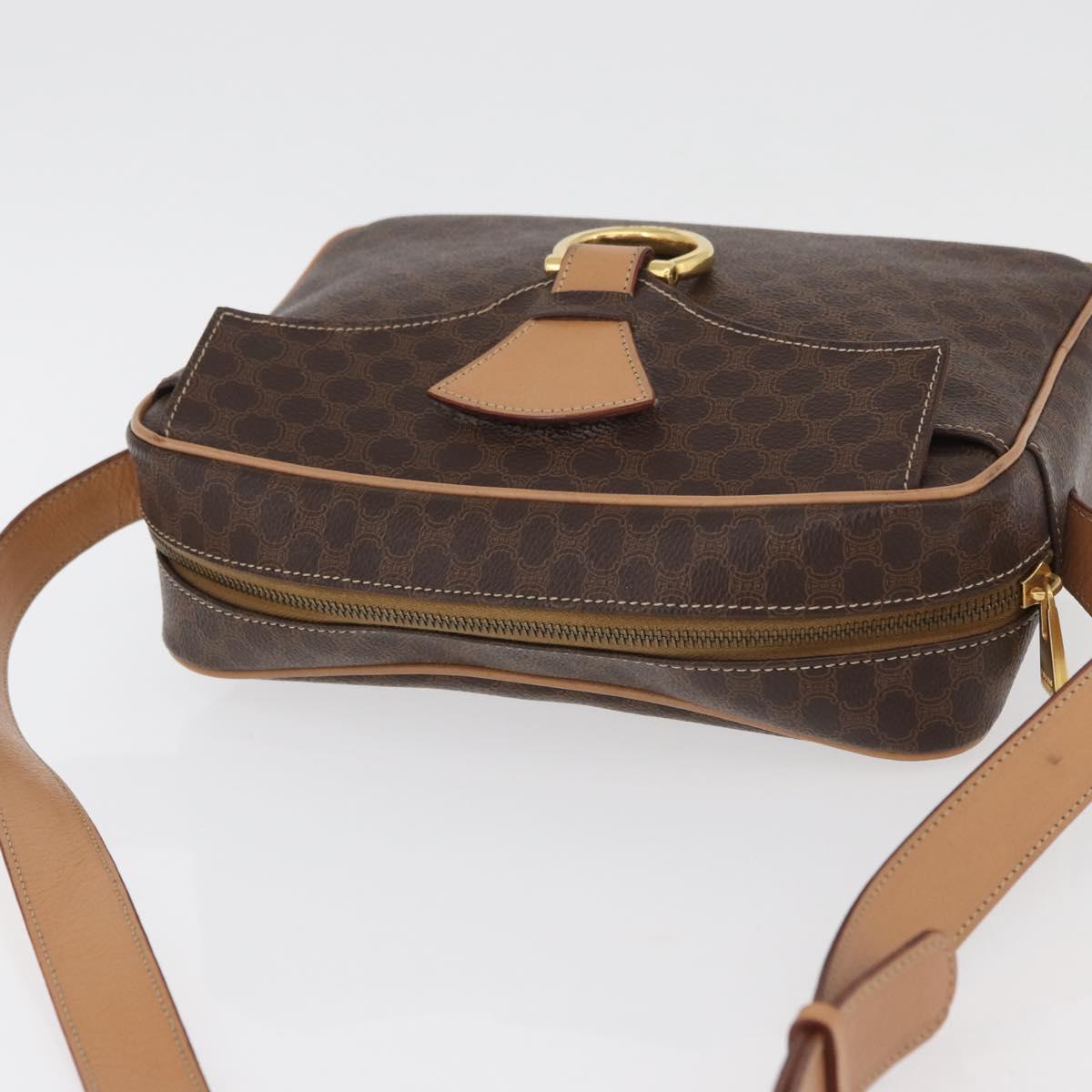 CELINE Macadam Canvas Shoulder Bag PVC Leather Brown Gold Auth am11493A