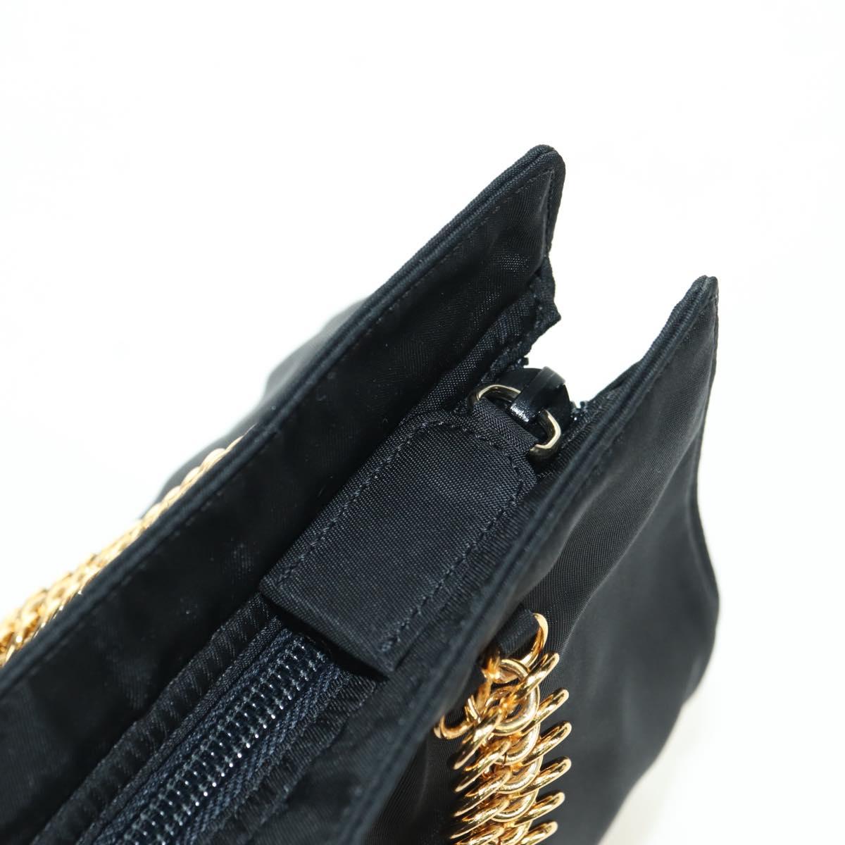PRADA Chain Hand Bag Nylon Black Gold B4019 Auth am11495V