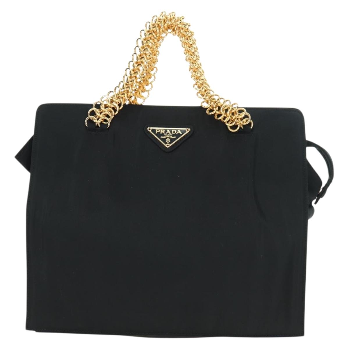 PRADA Chain Hand Bag Nylon Black Gold B4019 Auth am11495V