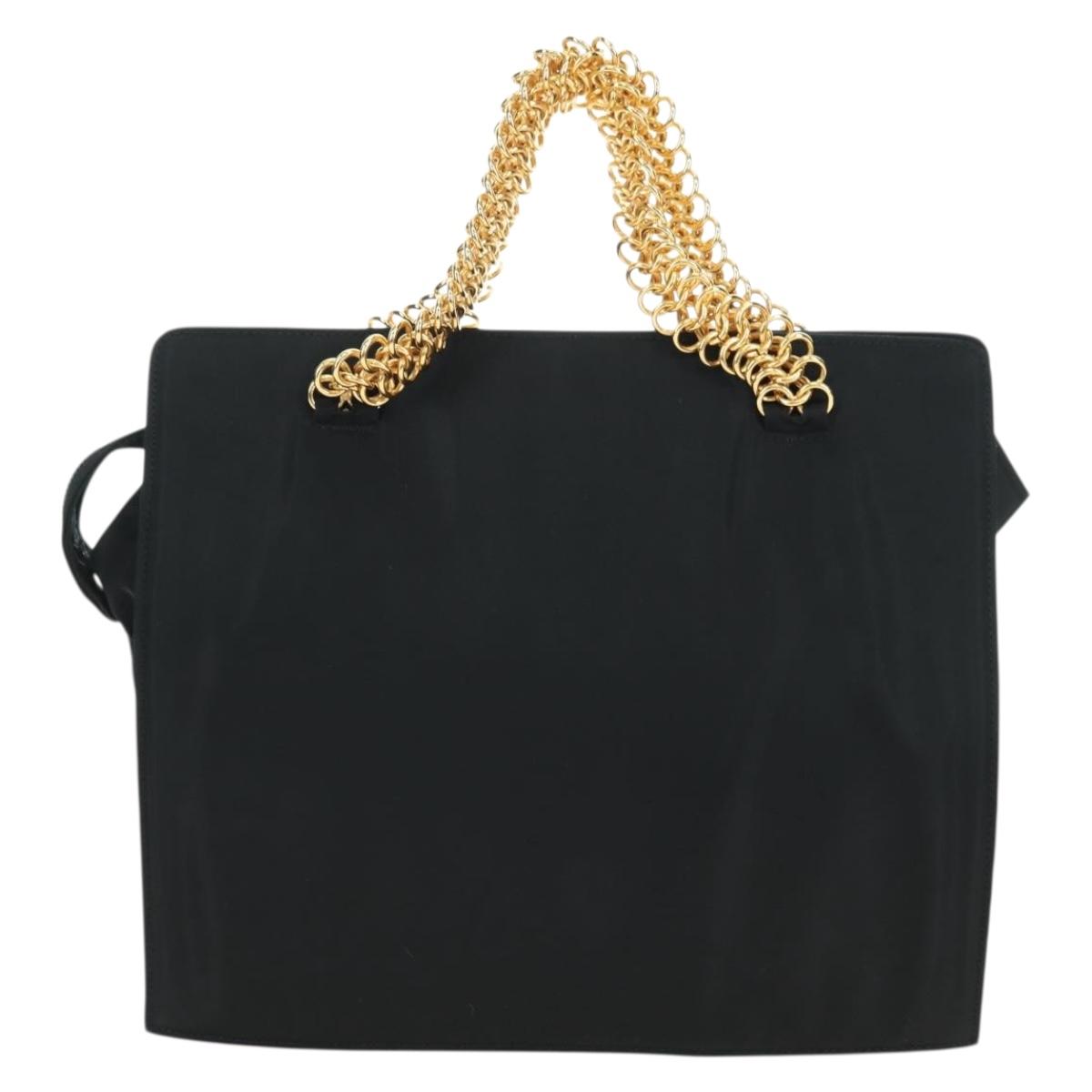 PRADA Chain Hand Bag Nylon Black Gold B4019 Auth am11495V