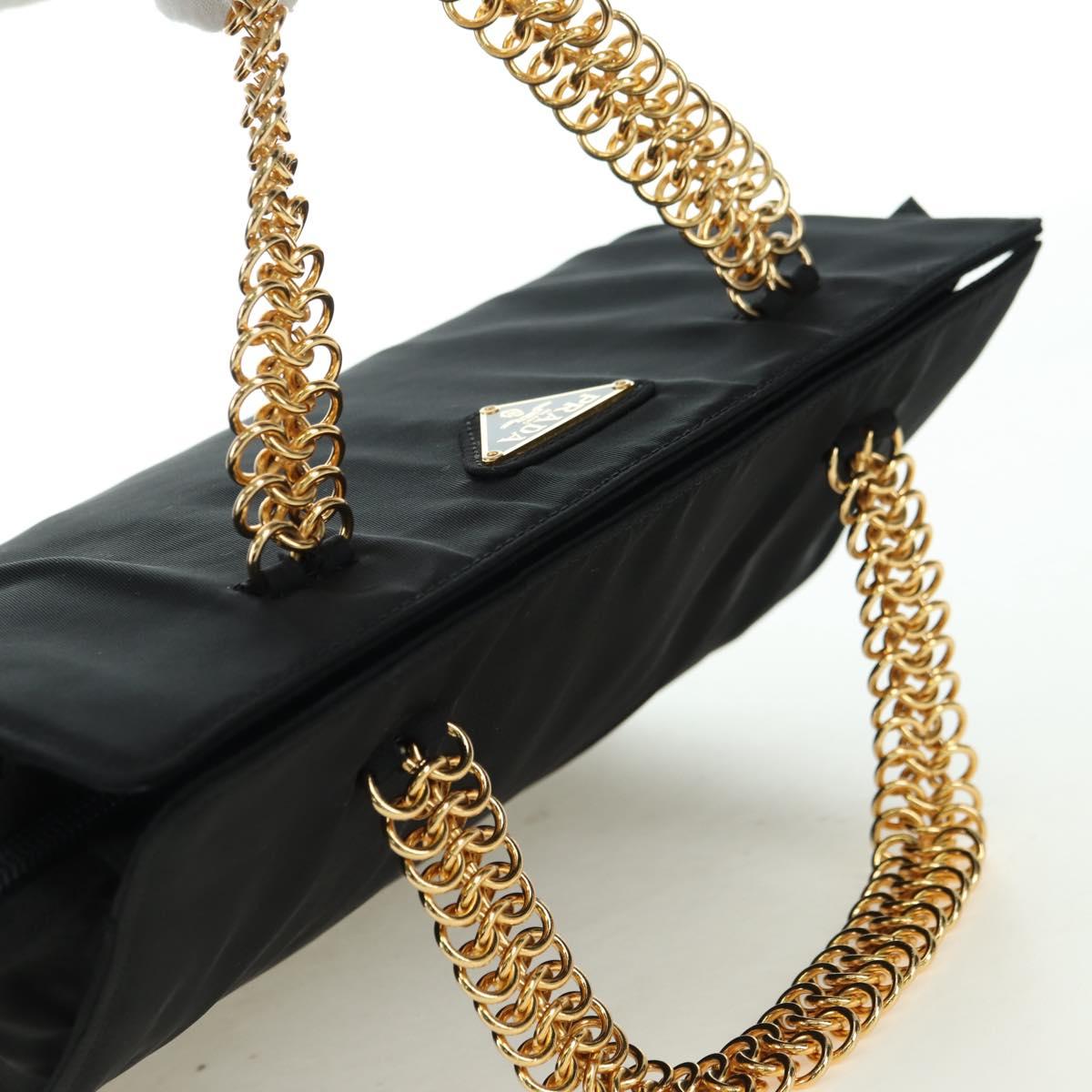 PRADA Chain Hand Bag Nylon Black Gold B4019 Auth am11495V