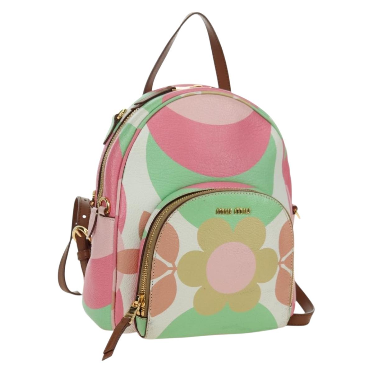 Miu Miu Backpack Leather Multicolor Gold Auth am11496V