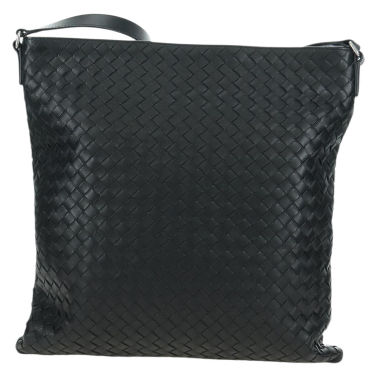 BOTTEGA VENETA INTRECCIATO Shoulder Bag Leather Black Silver Auth am11497SAV