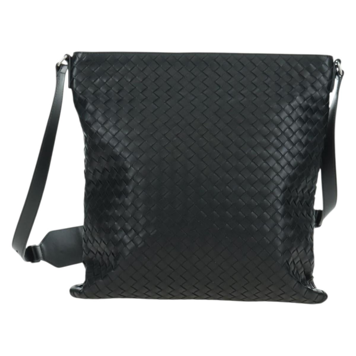 BOTTEGA VENETA INTRECCIATO Shoulder Bag Leather Black Silver Auth am11497SAV