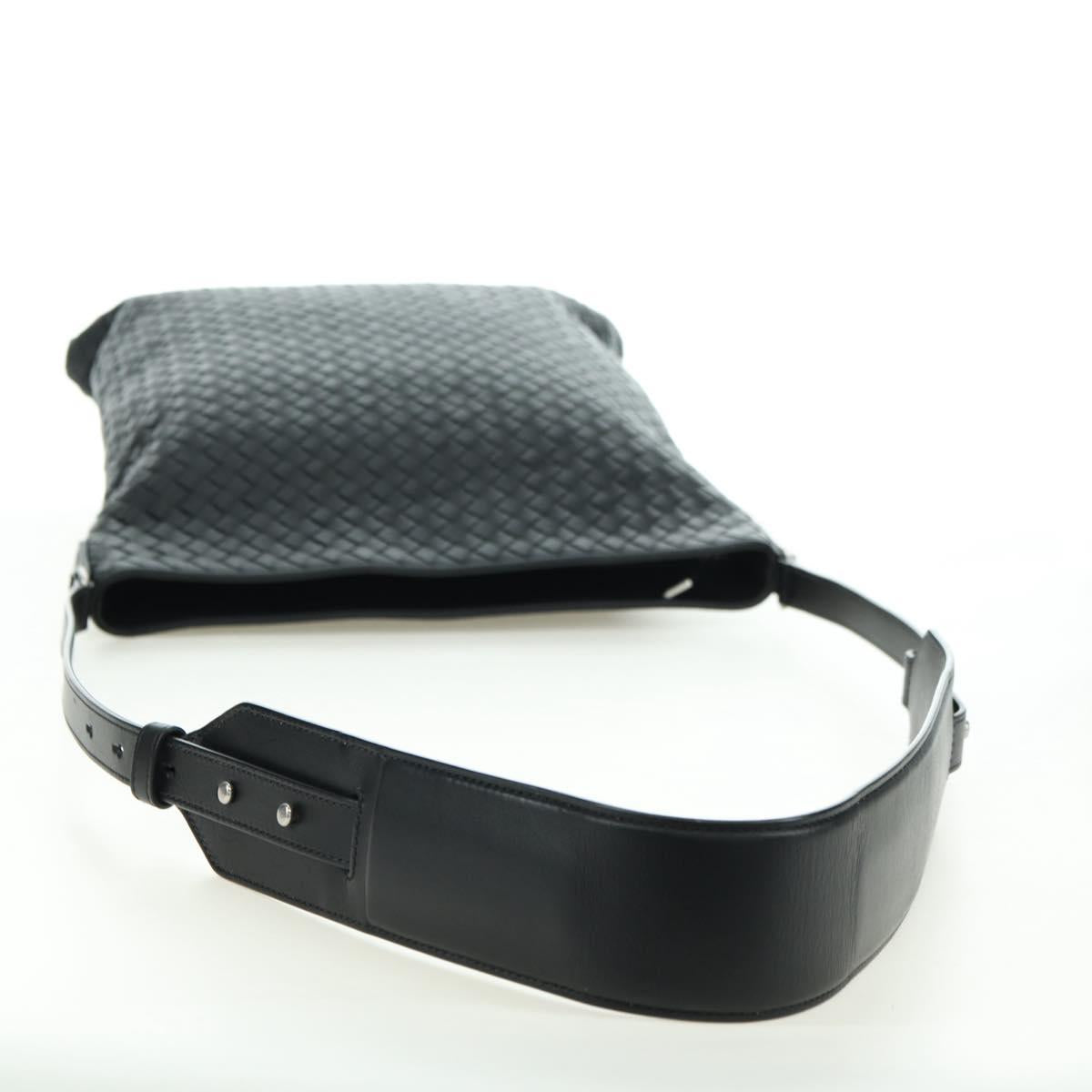 BOTTEGA VENETA INTRECCIATO Shoulder Bag Leather Black Silver Auth am11497SAV