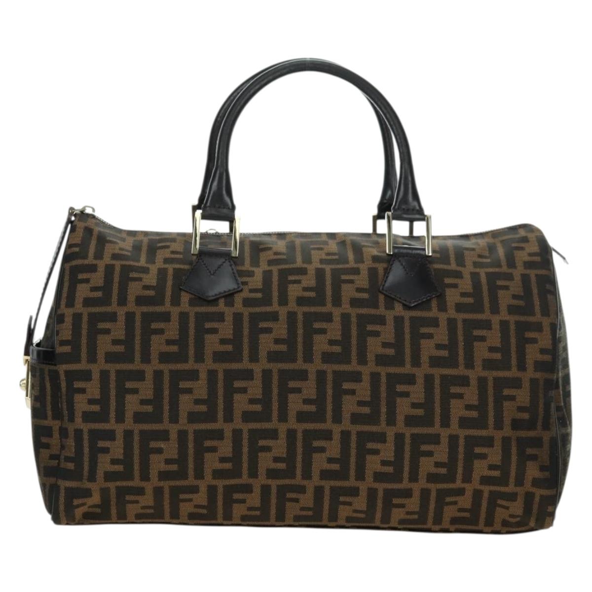 FENDI Zucca Canvas Mini Boston Bag Brown Black Auth am11498SAV