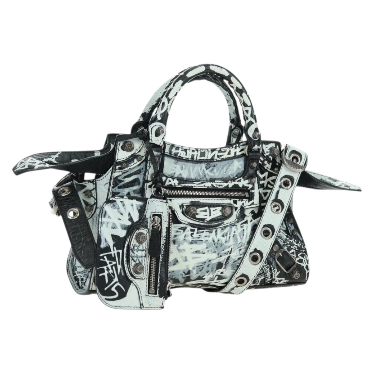 BALENCIAGA Neo Kago City XS Graffiti Bag Leather White 700940 Auth am11504SM