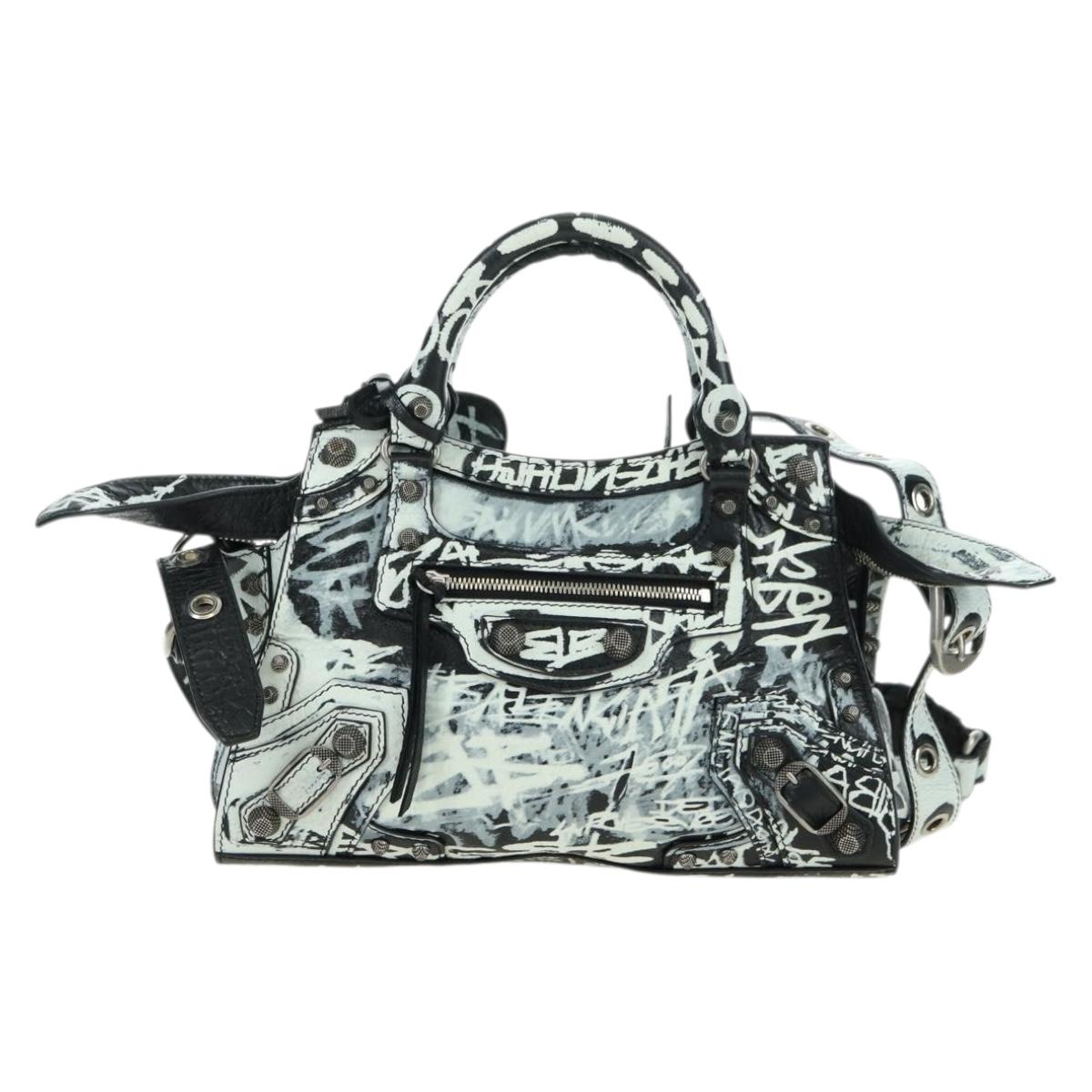 BALENCIAGA Neo Kago City XS Graffiti Bag Leather White 700940 Auth am11504SM