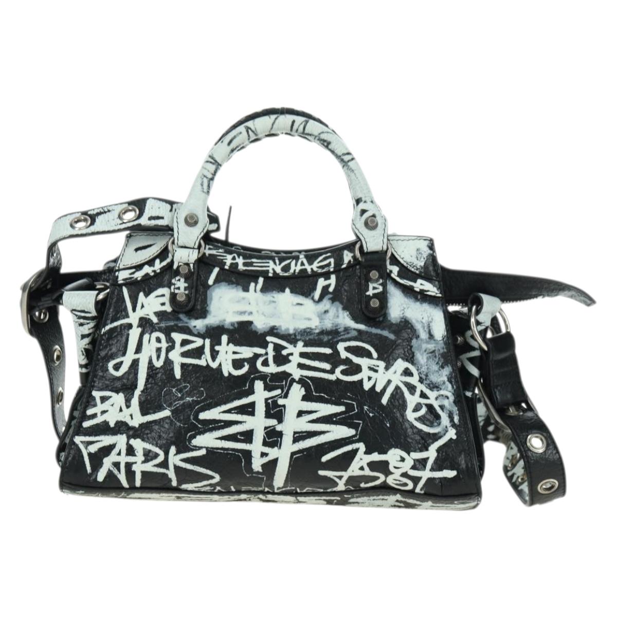 BALENCIAGA Neo Kago City XS Graffiti Bag Leather White 700940 Auth am11504SM