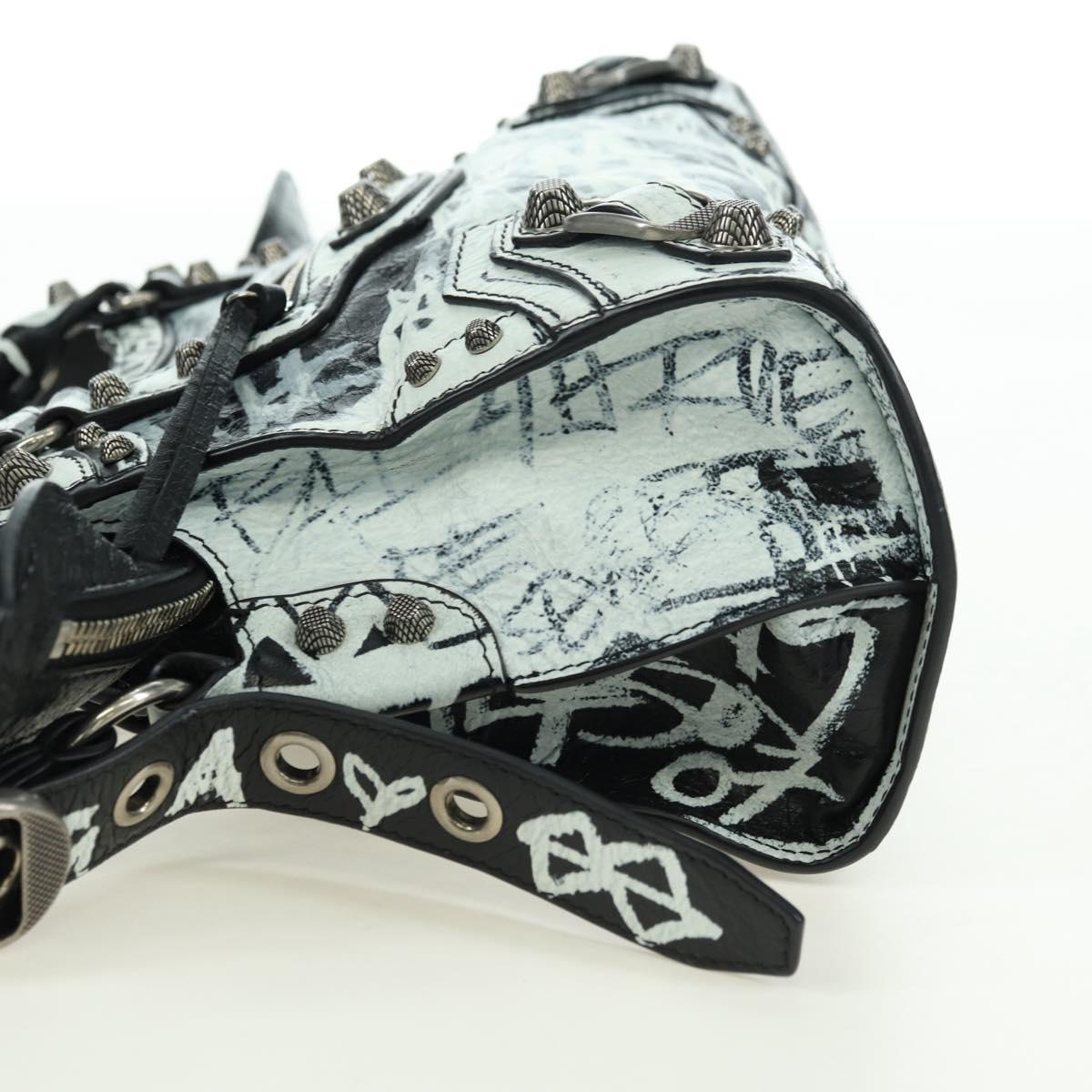 BALENCIAGA Neo Kago City XS Graffiti Bag Leather White 700940 Auth am11504SM