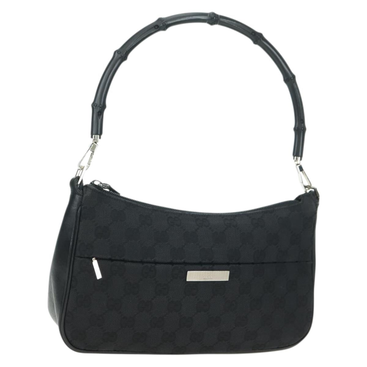 GUCCI Bamboo GG Canvas Hand Bag Black Silver 001 3865 Auth am11509A