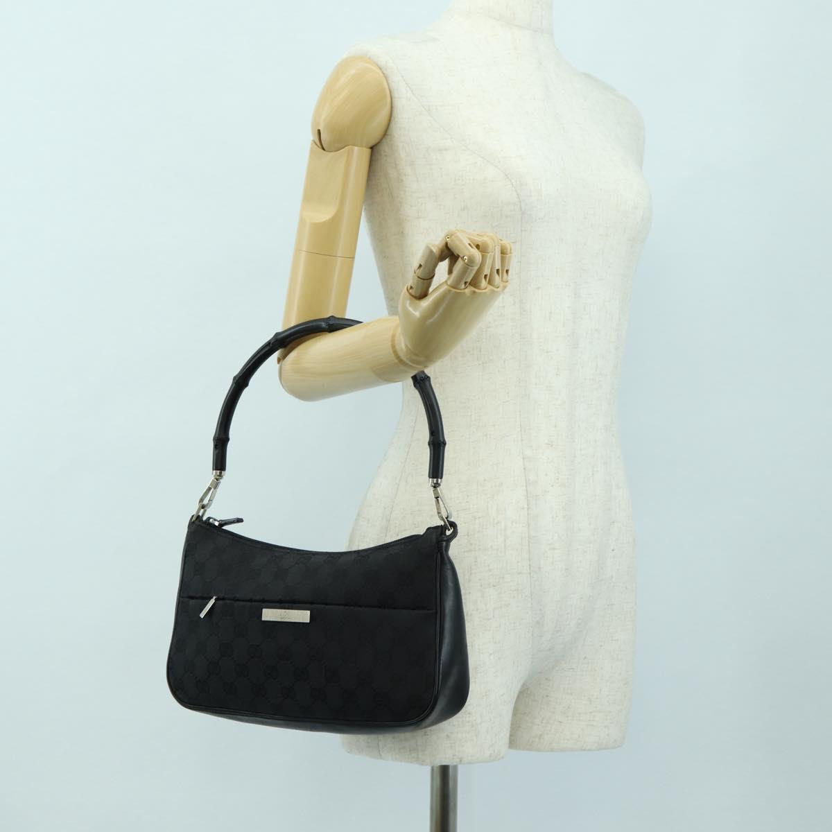 GUCCI Bamboo GG Canvas Hand Bag Black Silver 001 3865 Auth am11509A