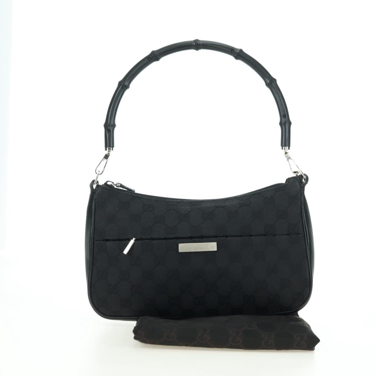 GUCCI Bamboo GG Canvas Hand Bag Black Silver 001 3865 Auth am11509A