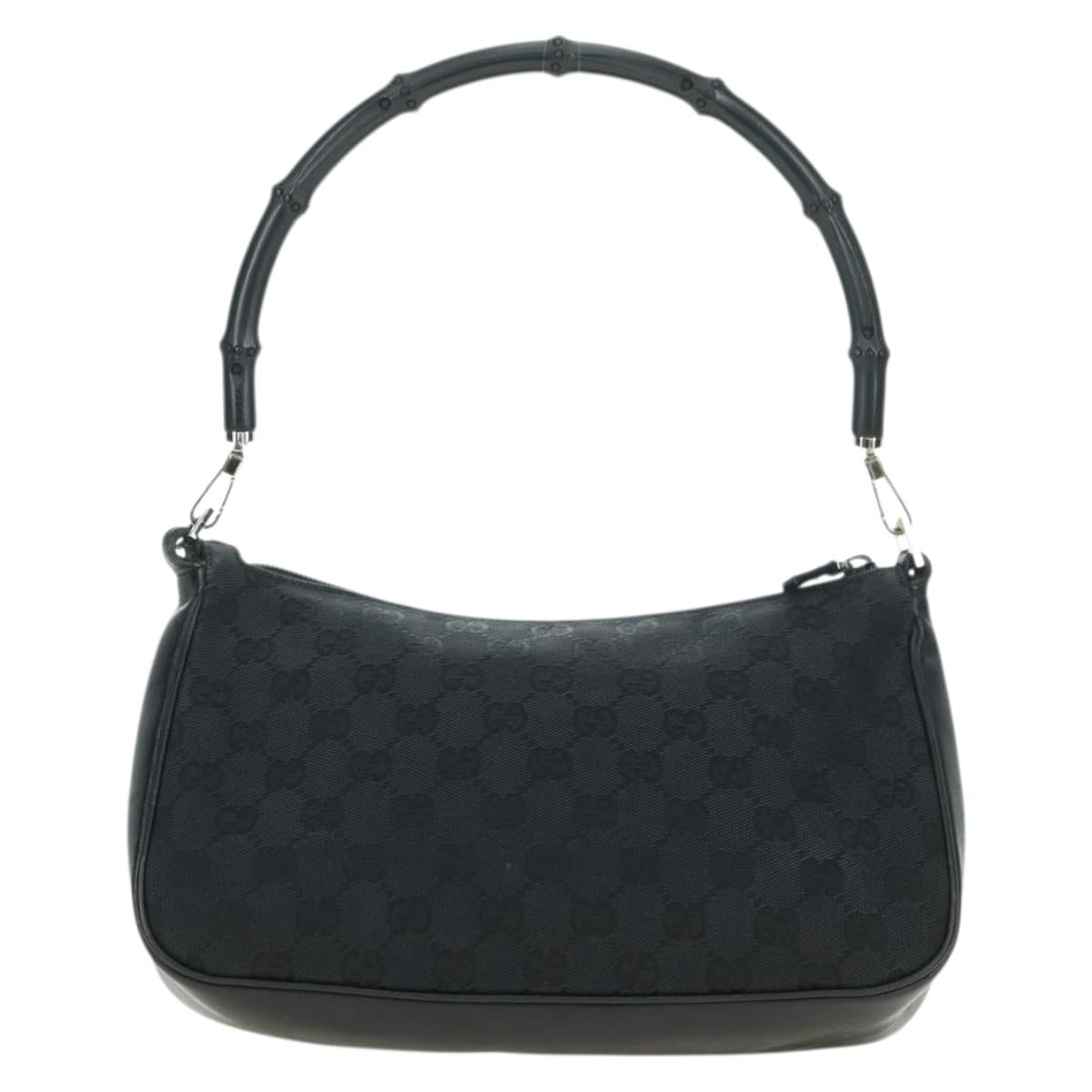 GUCCI Bamboo GG Canvas Hand Bag Black Silver 001 3865 Auth am11509A