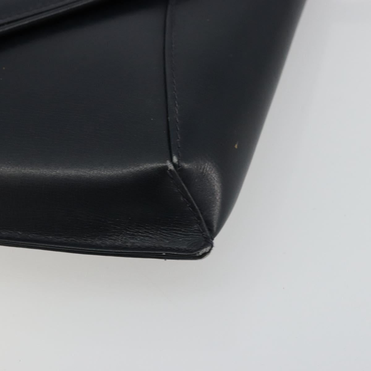 GUCCI Old Shoulder Bag Leather Navy Gold Auth am11511