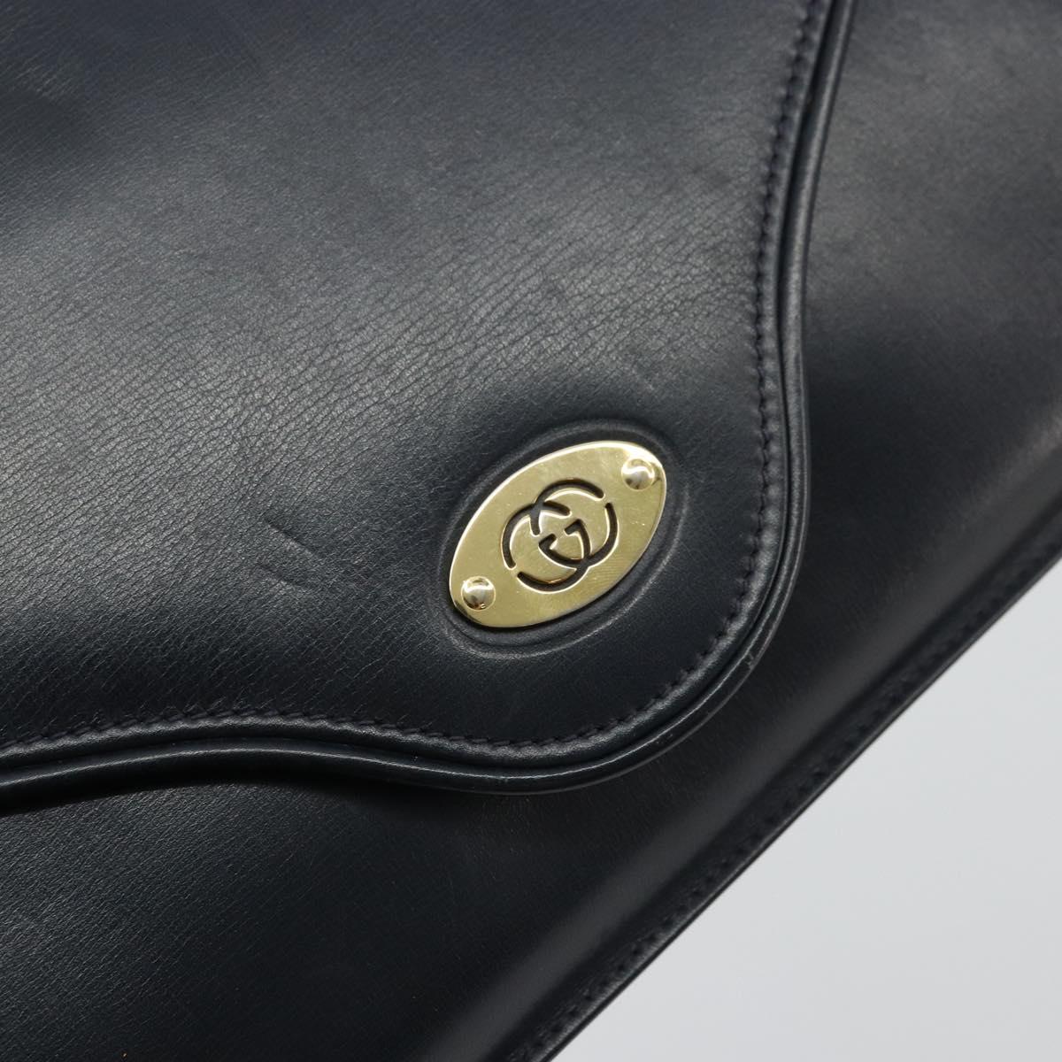 GUCCI Old Shoulder Bag Leather Navy Gold Auth am11511
