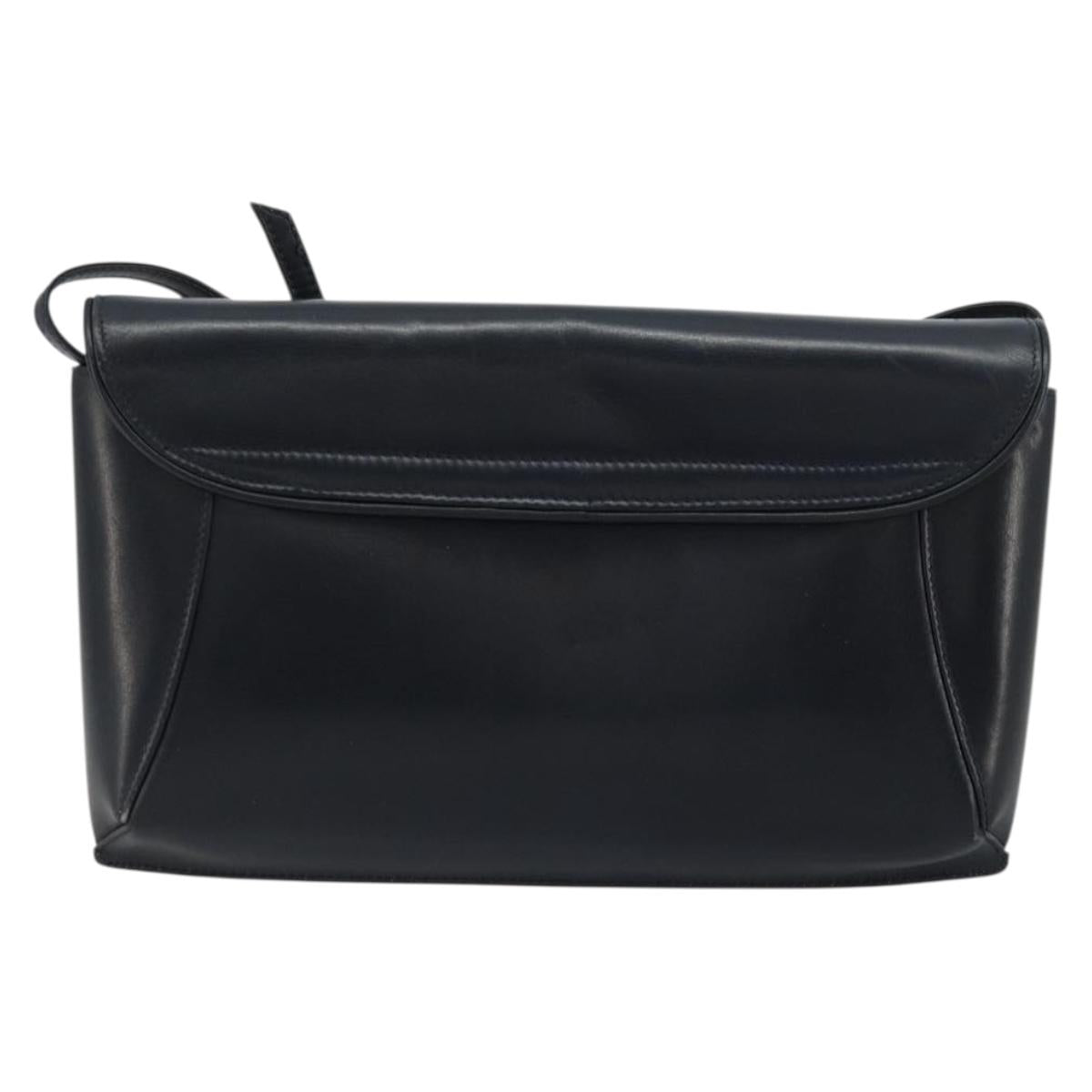 GUCCI Old Shoulder Bag Leather Navy Gold Auth am11511