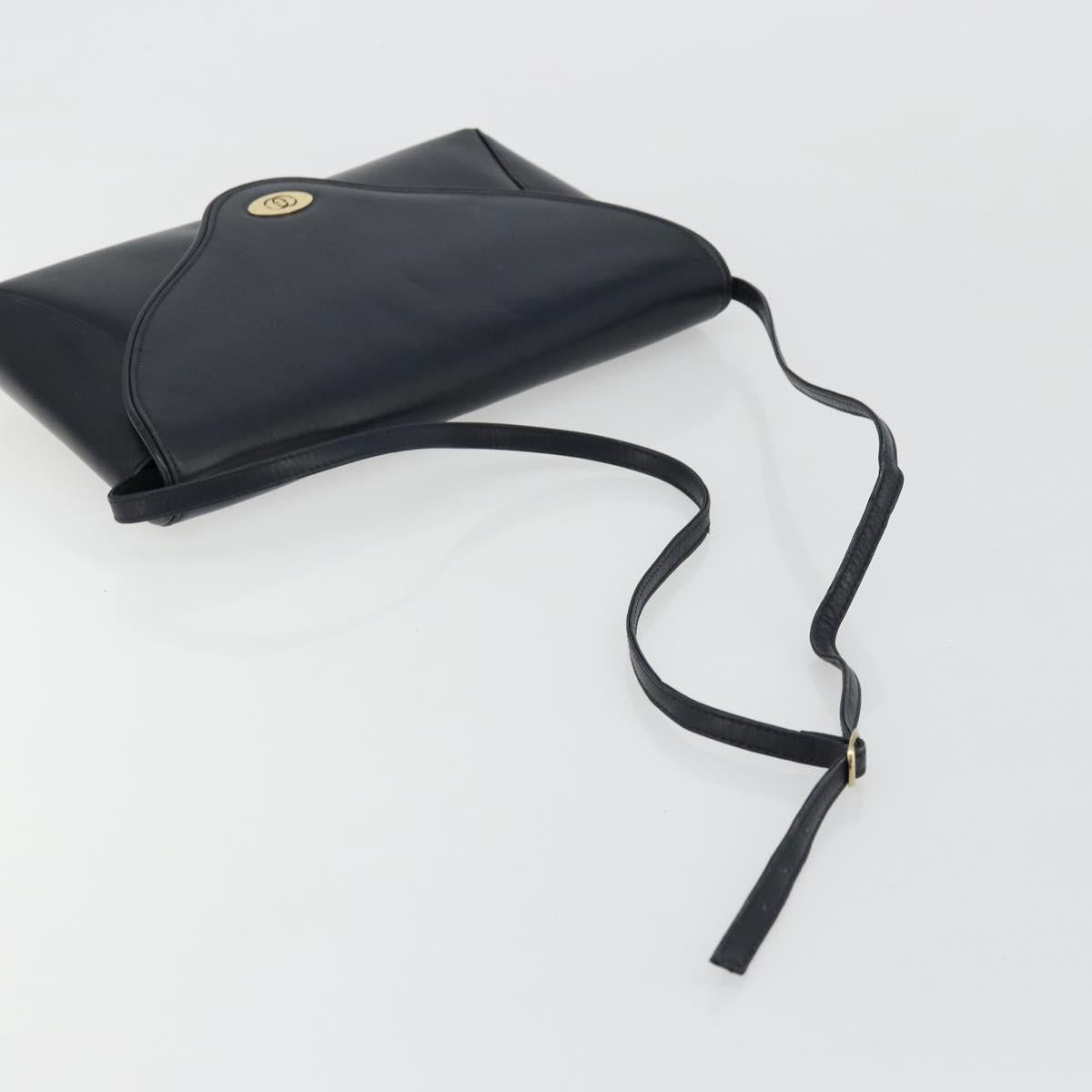 GUCCI Old Shoulder Bag Leather Navy Gold Auth am11511