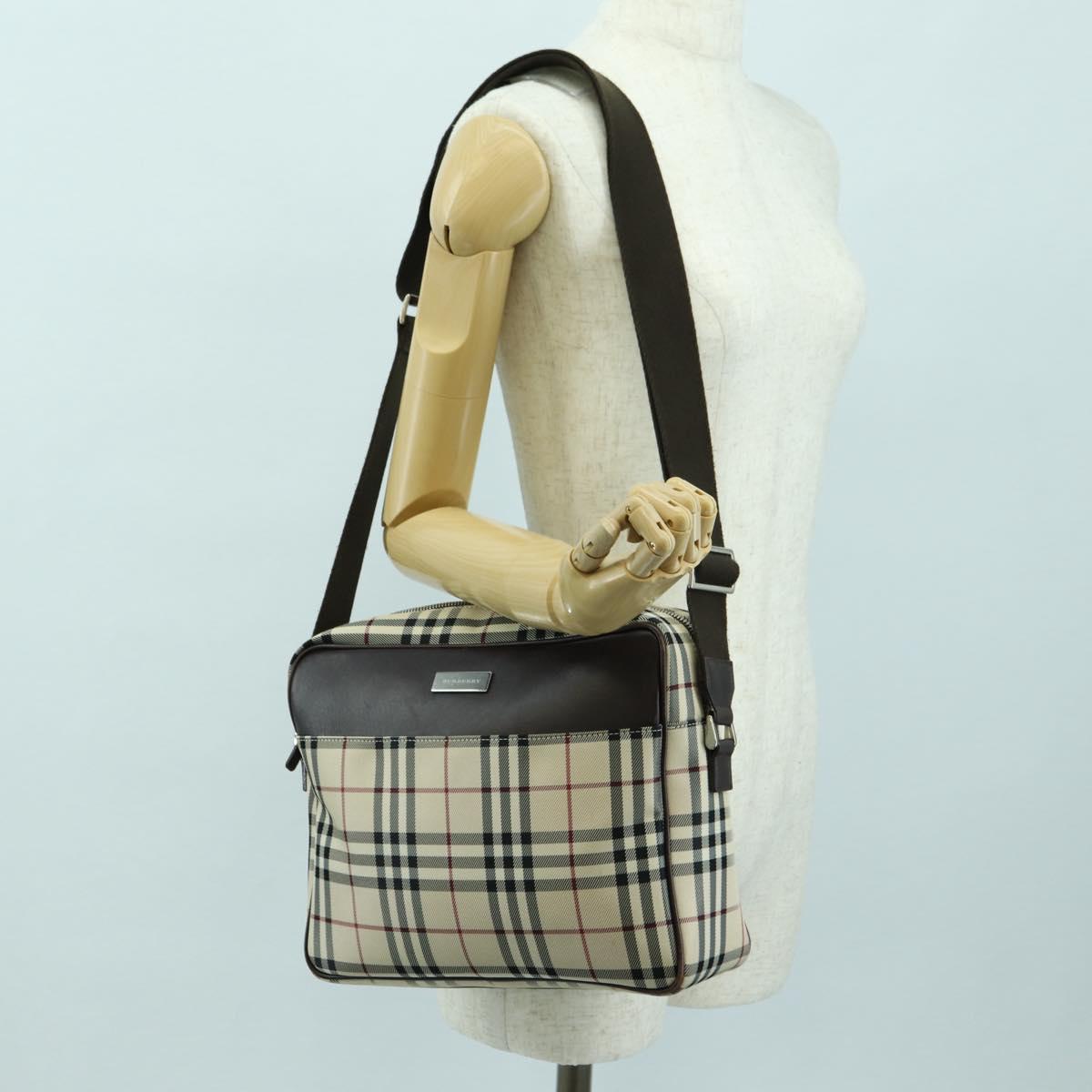 BURBERRY Nova Check Shoulder Bag Canvas Beige Silver Auth am11514