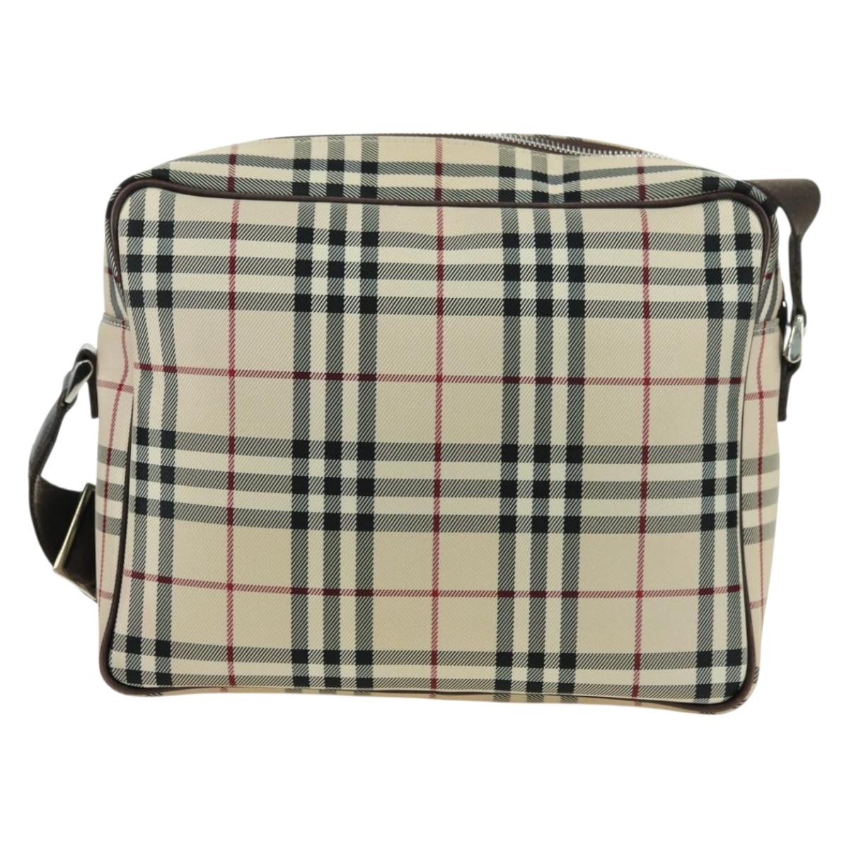 BURBERRY Nova Check Shoulder Bag Canvas Beige Silver Auth am11514