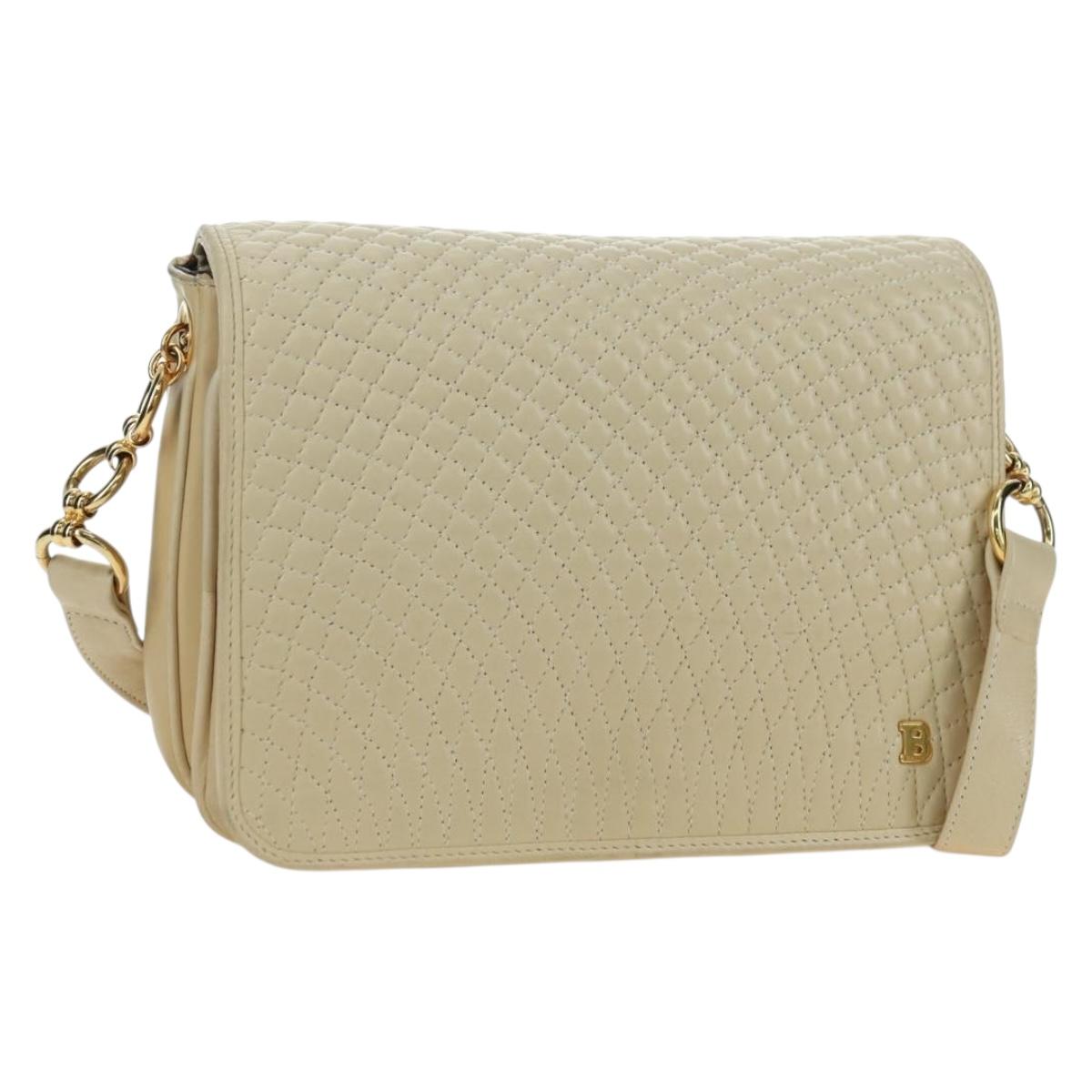 BALLY Shoulder Bag Leather Beige Gold Auth am11516A