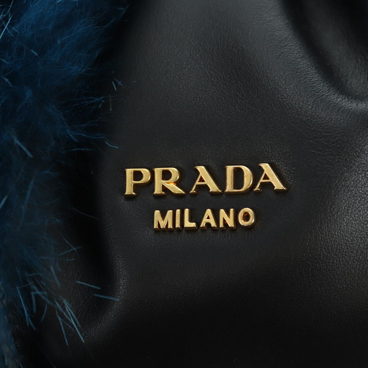 PRADA Hand Bag Fur Leather Blue Black Auth am11517SM