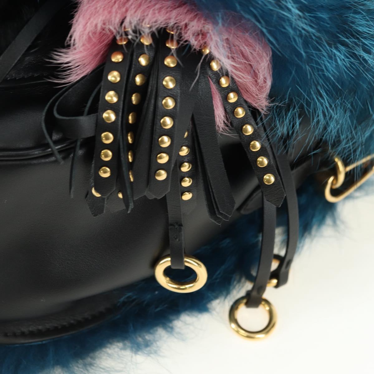 PRADA Hand Bag Fur Leather Blue Black Auth am11517SM
