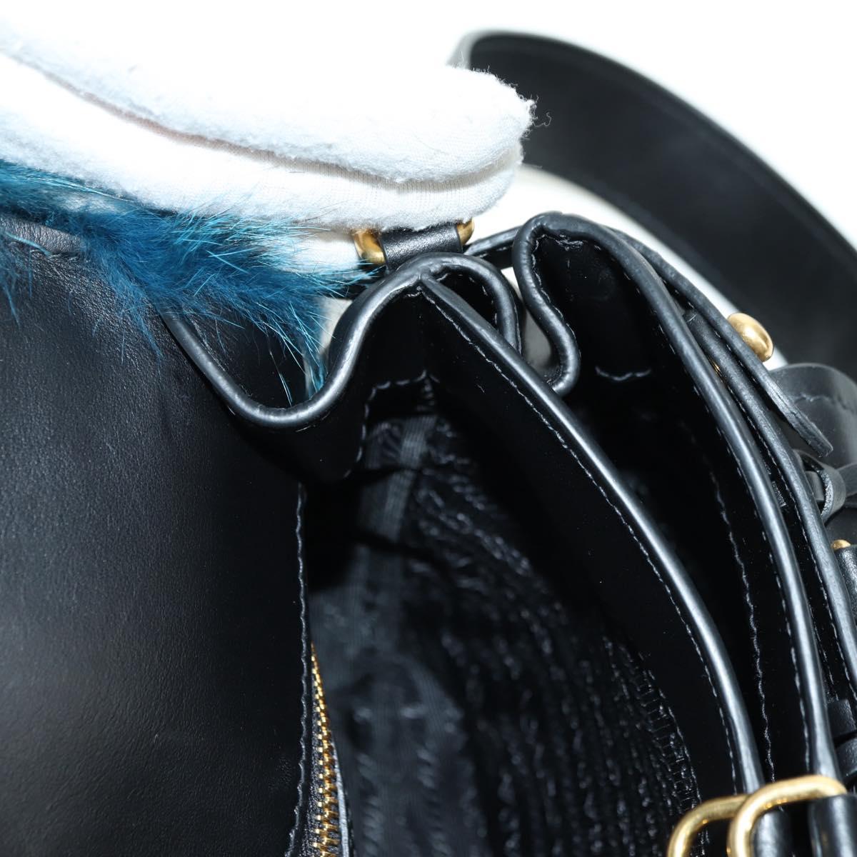 PRADA Hand Bag Fur Leather Blue Black Auth am11517SM