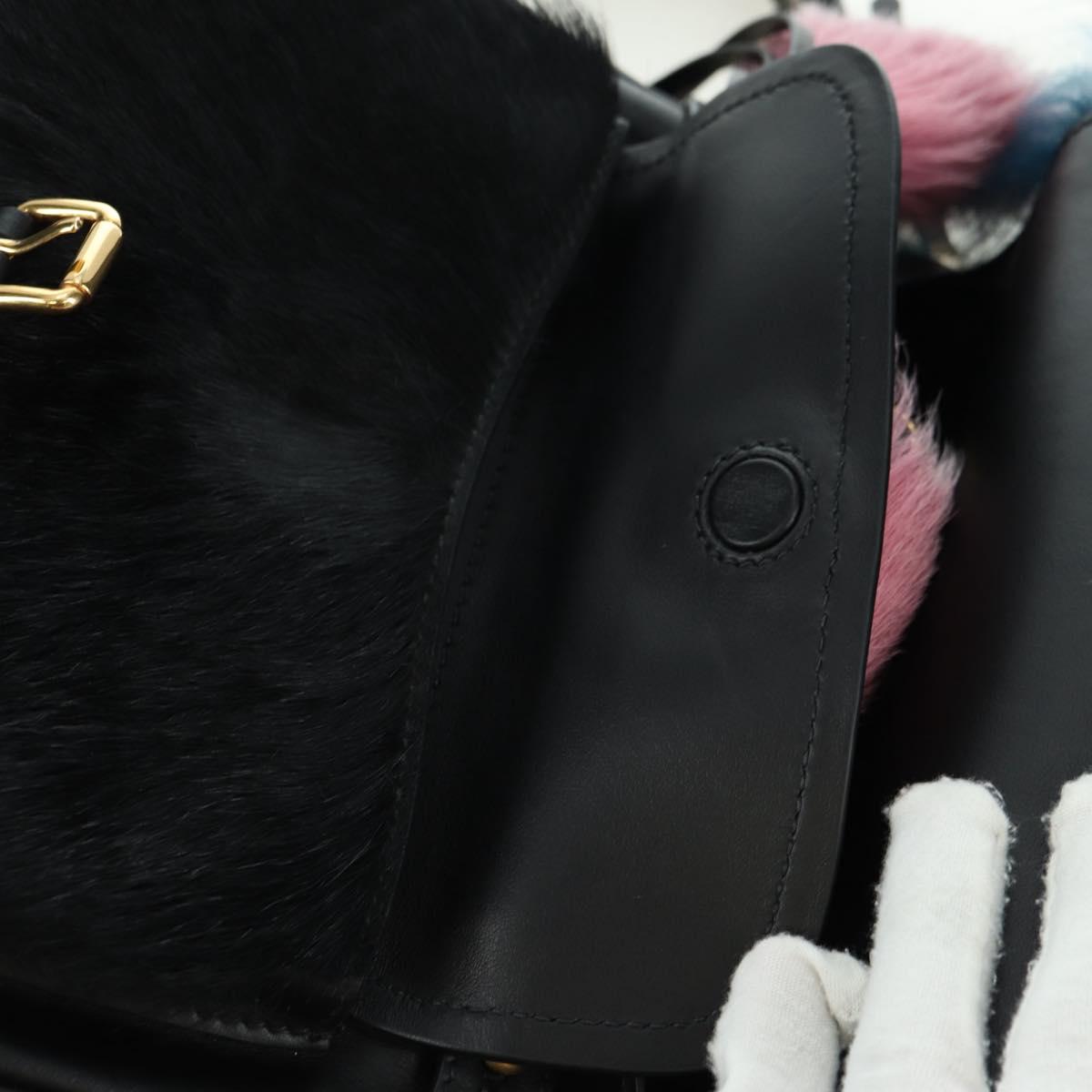 PRADA Hand Bag Fur Leather Blue Black Auth am11517SM