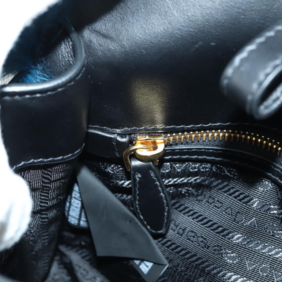 PRADA Hand Bag Fur Leather Blue Black Auth am11517SM