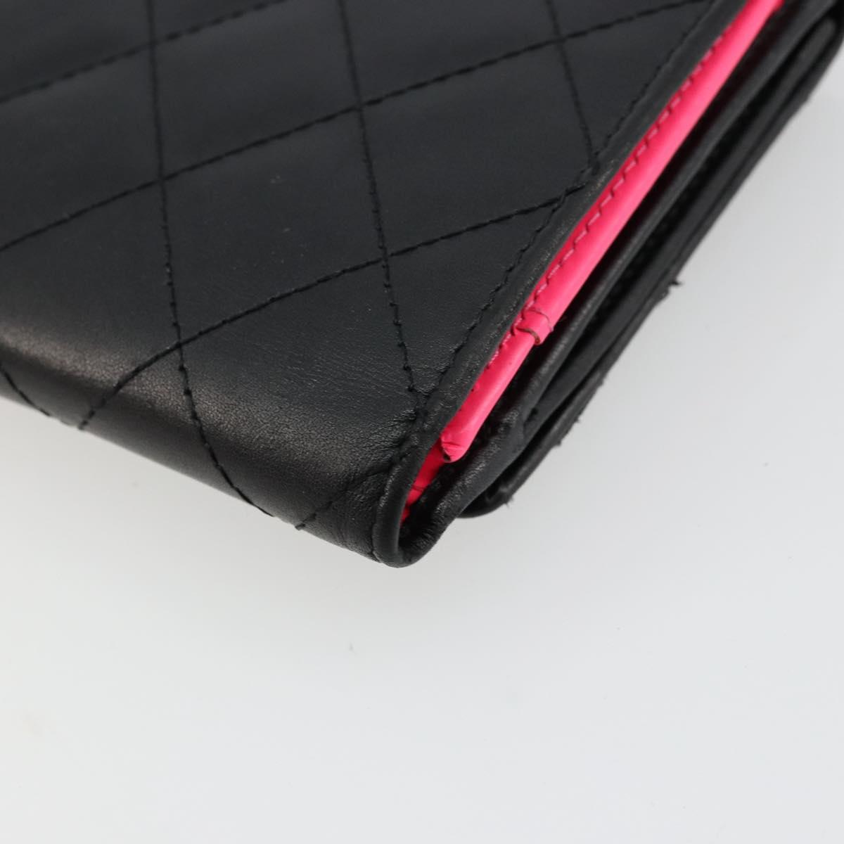 CHANEL Cambon Line Long Wallet Lamb Skin Black White CC Auth am11522V