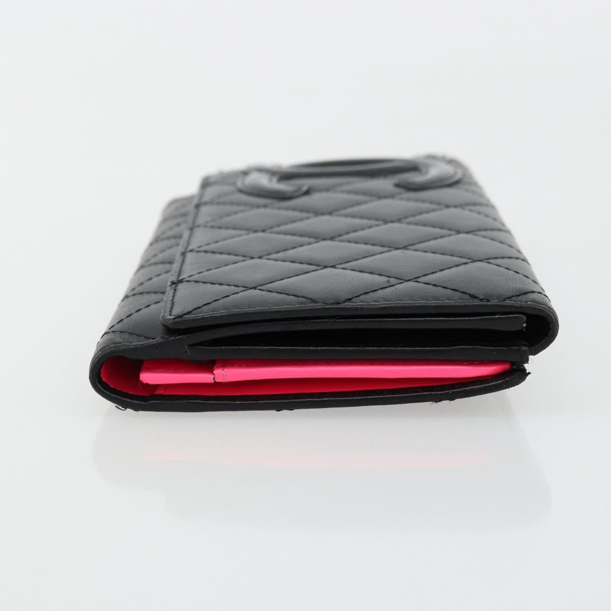 CHANEL Cambon Line Long Wallet Lamb Skin Black White CC Auth am11522V