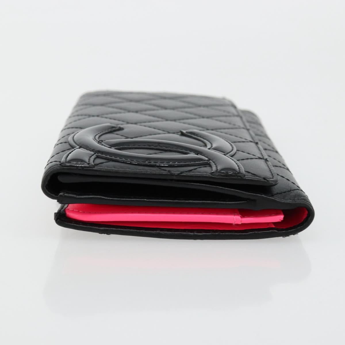 CHANEL Cambon Line Long Wallet Lamb Skin Black White CC Auth am11522V