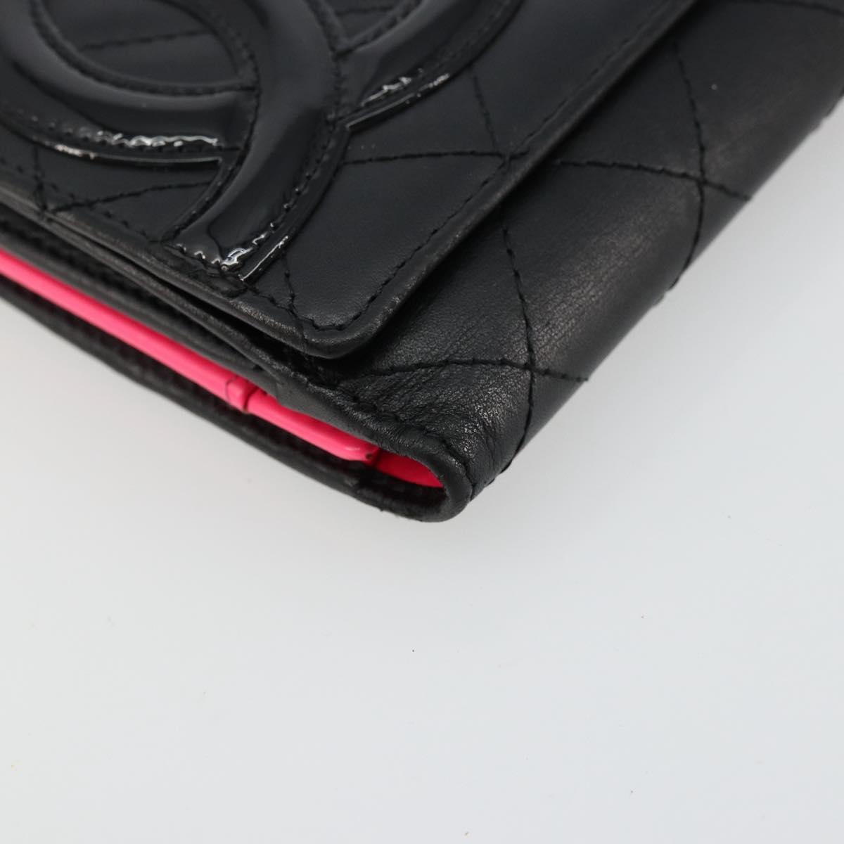 CHANEL Cambon Line Long Wallet Lamb Skin Black White CC Auth am11522V