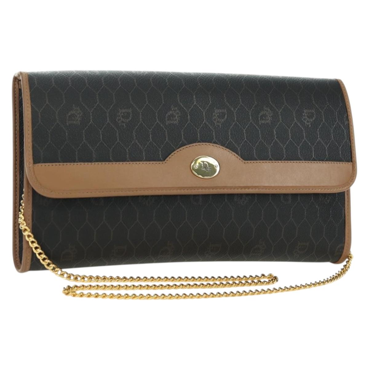 Christian Dior Honeycomb Canvas Chain Shoulder Bag PVC Gray Gold Auth am11525A