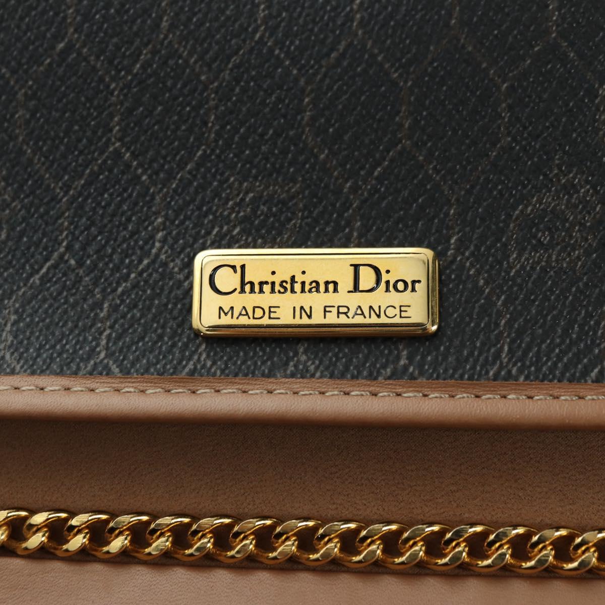 Christian Dior Honeycomb Canvas Chain Shoulder Bag PVC Gray Gold Auth am11525A