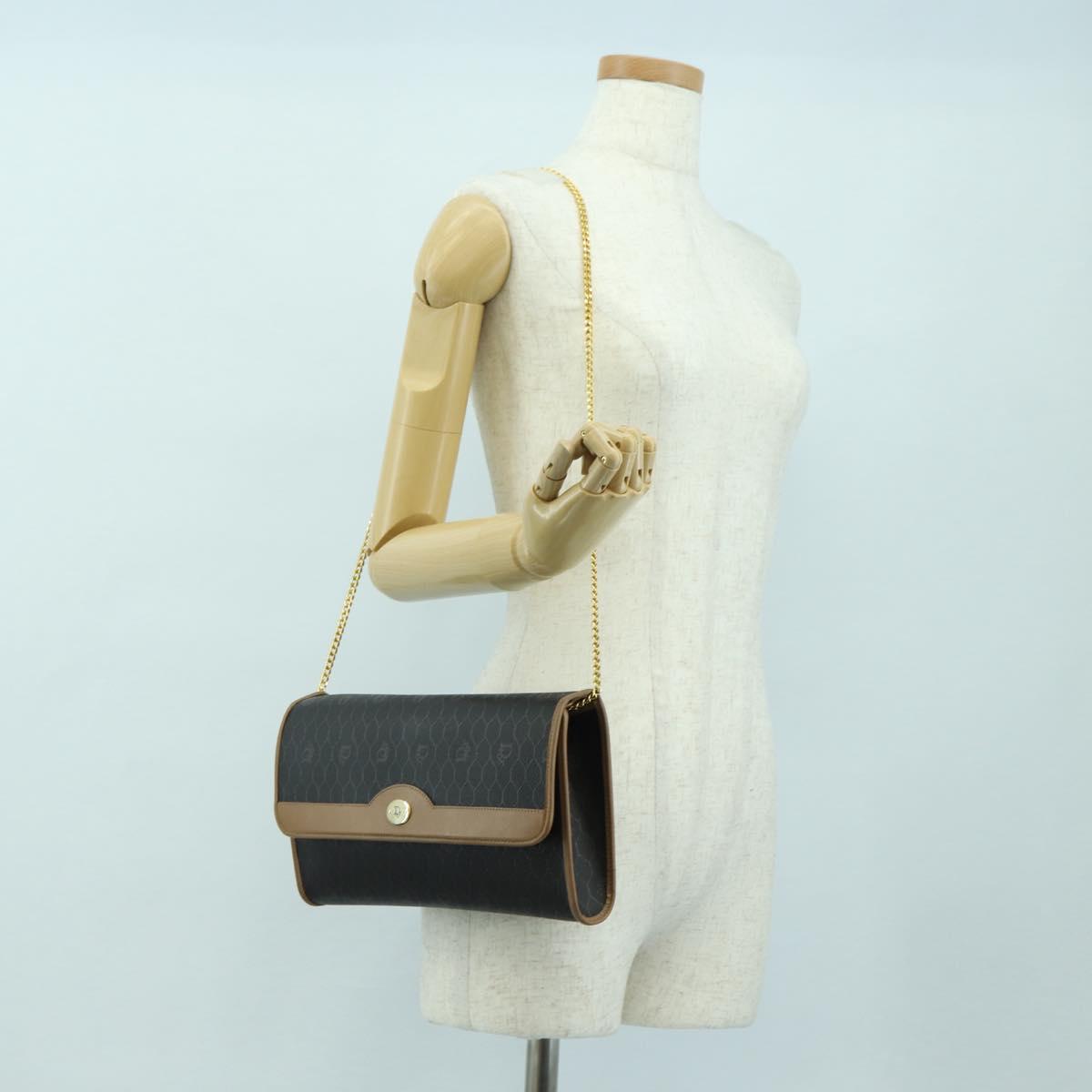 Christian Dior Honeycomb Canvas Chain Shoulder Bag PVC Gray Gold Auth am11525A