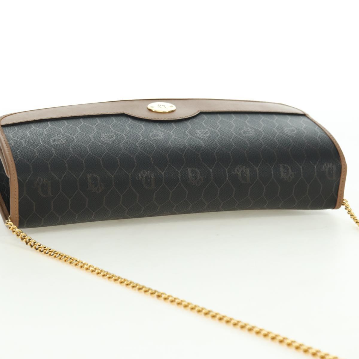 Christian Dior Honeycomb Canvas Chain Shoulder Bag PVC Gray Gold Auth am11525A