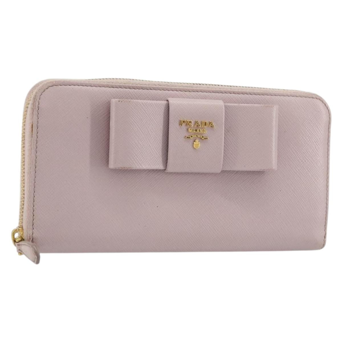 PRADA Ribbon Long Wallet Safiano leather Pink Gold Auth am11530