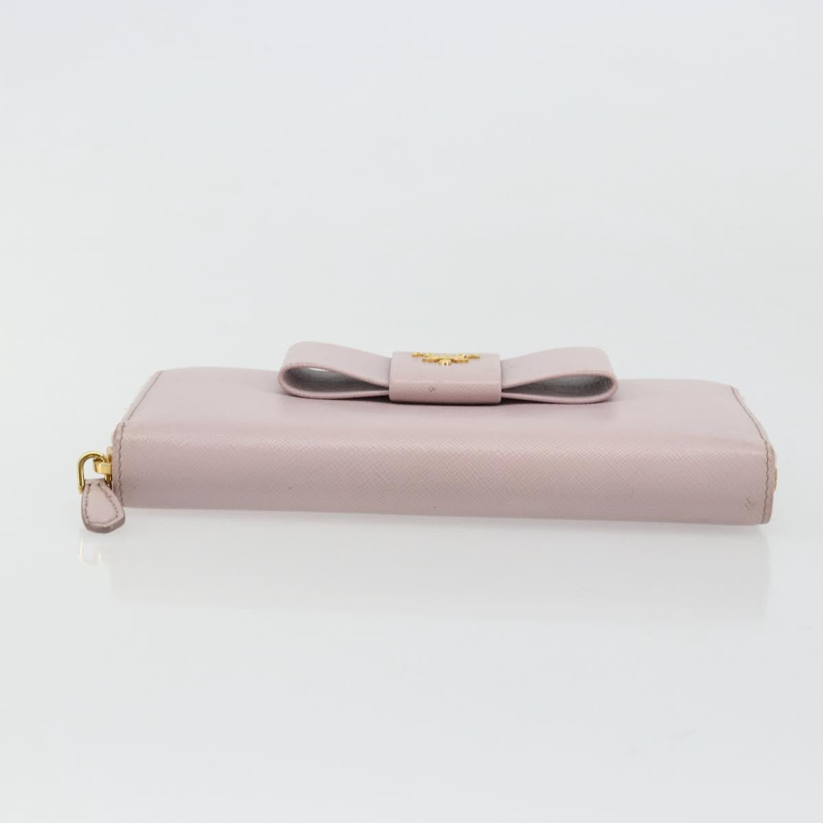 PRADA Ribbon Long Wallet Safiano leather Pink Gold Auth am11530