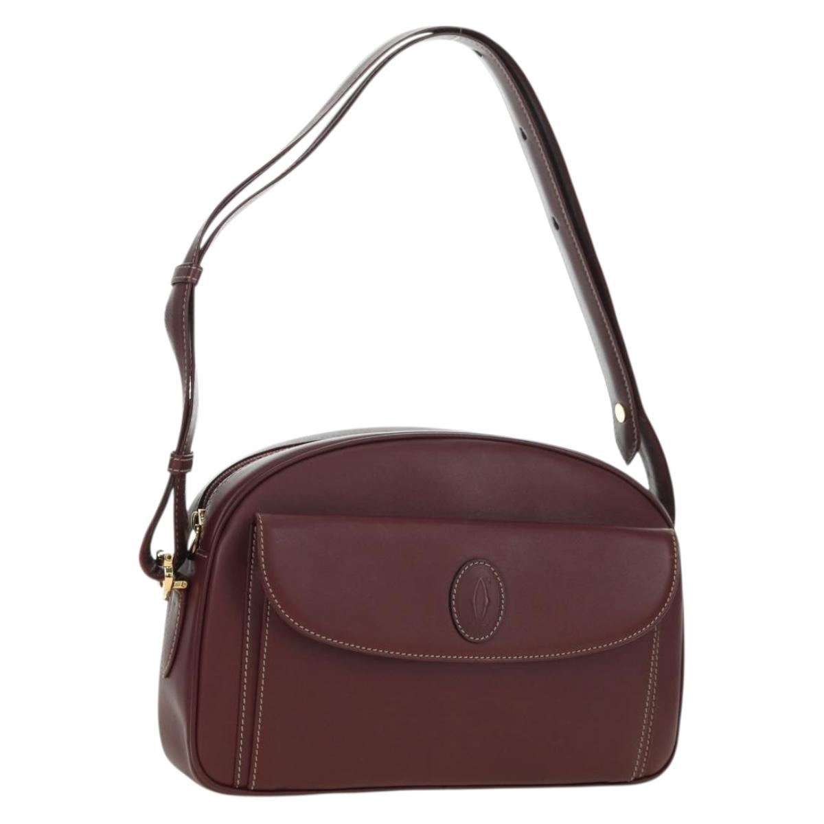CARTIER Must Line Shoulder Bag Leather Bordeaux Gold Auth am11533A