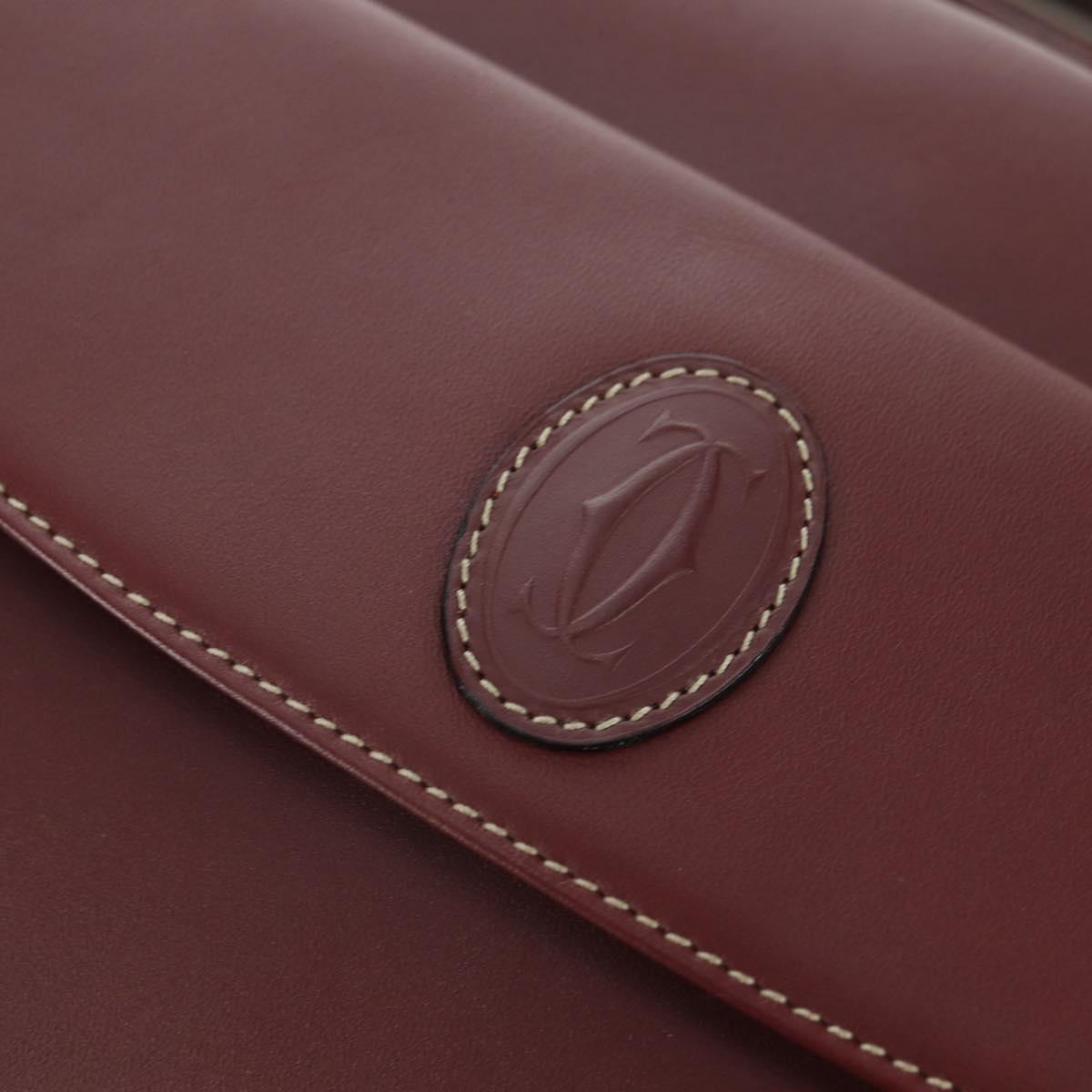 CARTIER Must Line Shoulder Bag Leather Bordeaux Gold Auth am11533A